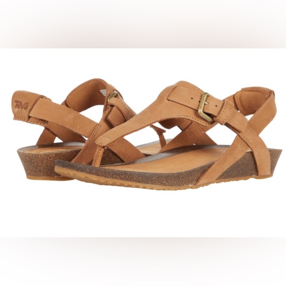 Teva Women’s Mahonia 3 Point Chipmunk Brown Low Wedge Sandals Size 7